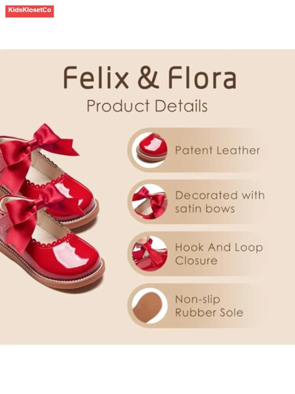 Toddler Girls Mary Jane Flats - Hook & Loop Faux Leather Ballet Shoes for Party